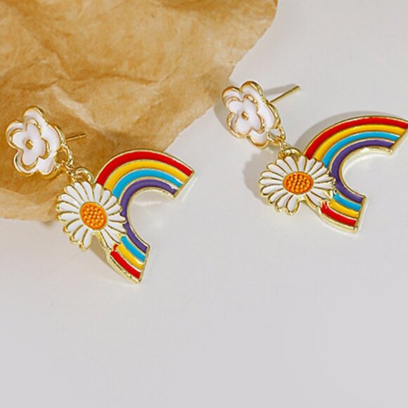 Simple Rainbow Floral Stud Earrings - Picture 2 of 3